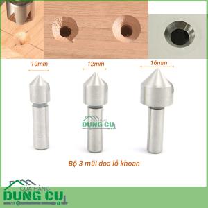 Bộ 3 mũi doa lỗ khoan nhôm, gỗ lưỡi đơn 10-16mm thép gió HSS4241