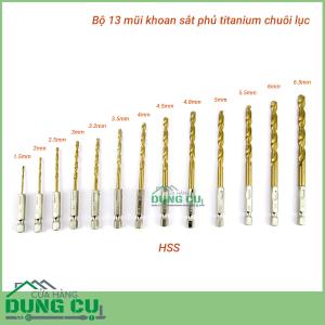 Bộ 13 mũi khoan sắt 1.5-6.5mm chuôi lục giác phủ titanium