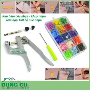 Kìm bấm cúc nhựa 3 cỡ T3/T5/T8 kèm hộp 150 bộ cúc 15 màu