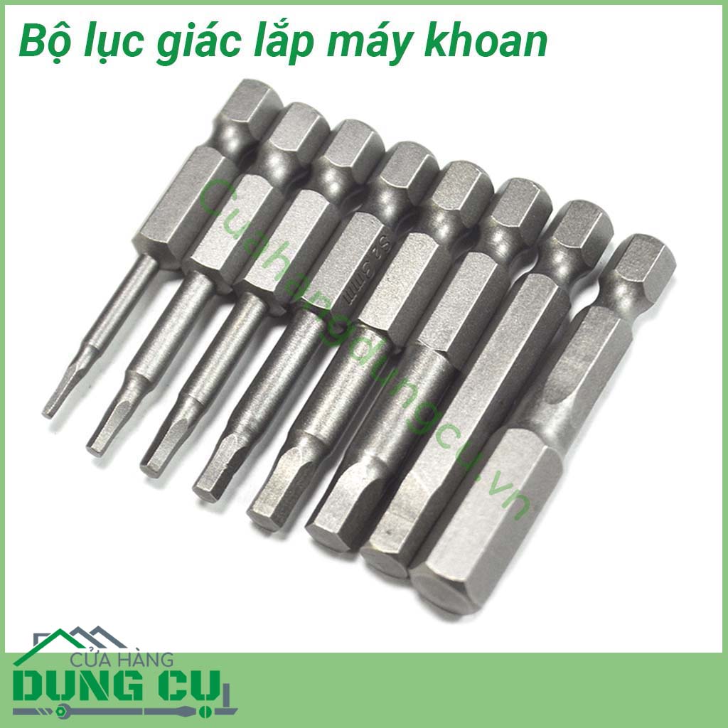 Bộ 8 đầu lục giác lắp máy khoan chuôi lục