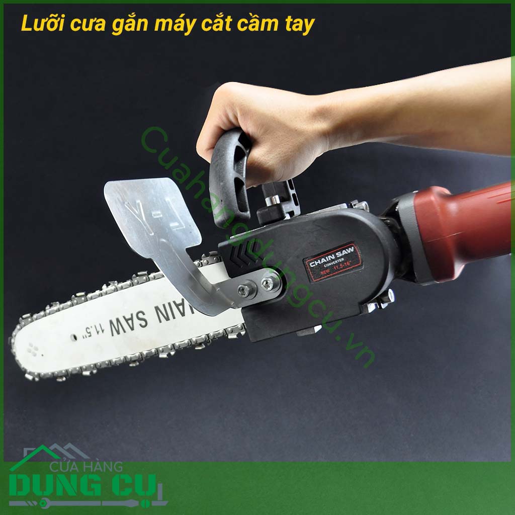 Bộ cưa xích gắn máy cắt máy mài sau khi lắp đặt vào máy