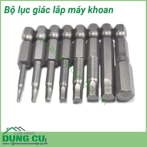 Bộ 8 đầu lục giác lắp máy khoan chuôi lục