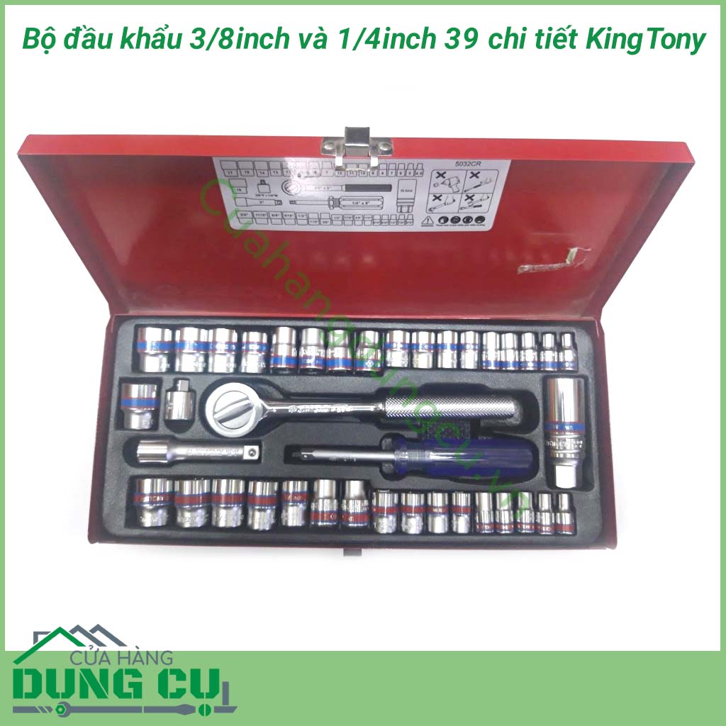 Bộ đầu khẩu 3/8inch và 1/4inch 39 chi tiết KingTony cao cấp