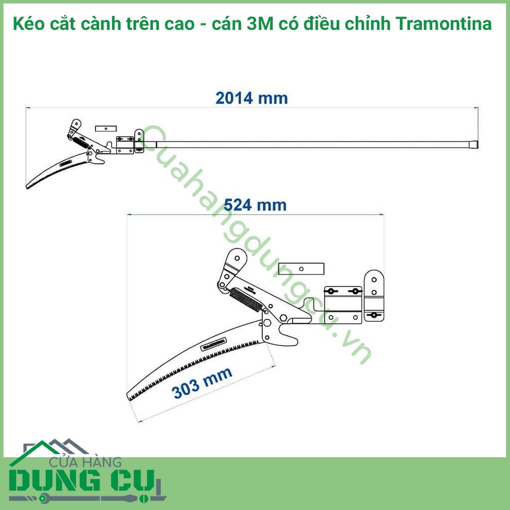 Kéo cắt cành trên cao cán 3M có điều chỉnh Tramontina là dụng cụ hữu ích cho công việc cắt tỉa trên cao. Kéo cắt cành trên cao cán dài 3m dây giật là một trong những sản phẩm thông minh nhất của con người cho công việc cắt tỉa cành trên cao. 