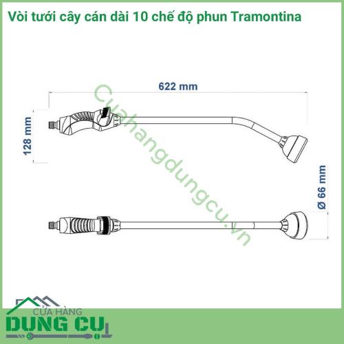 Vòi tưới cây cán dài 10 chế độ tưới Tramontina là sản phẩm được sản xuất với chất liệu chất lượng cao dùng cho tưới cây. Dùng để tưới vườn, phun xịt rửa xe và tưới rau rất tiện lợi. Vòi tưới đa năng với 10 chế độ phun xịt dễ dàng điều chỉnh.
