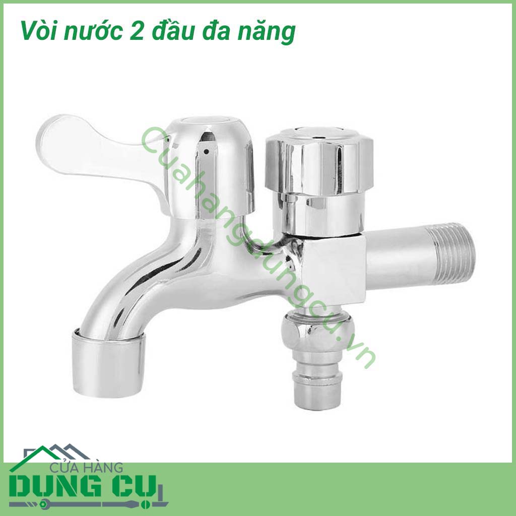 Vòi nước 2 đầu đa năng là lựa chọn để bạn thay mới những vòi nước đã trở nên cũ kỹ, xỉn màu hay bị rò nước. Với thiết bị tiện ích này thích hợp để lắp đặt cùng máy giặt, vòi xịt, vòi hoa sen trong nhà tắm, .... tùy theo nhu cầu sử dụng.