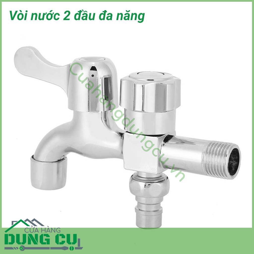 Vòi nước 2 đầu đa năng là lựa chọn để bạn thay mới những vòi nước đã trở nên cũ kỹ, xỉn màu hay bị rò nước. Với thiết bị tiện ích này thích hợp để lắp đặt cùng máy giặt, vòi xịt, vòi hoa sen trong nhà tắm, .... tùy theo nhu cầu sử dụng.