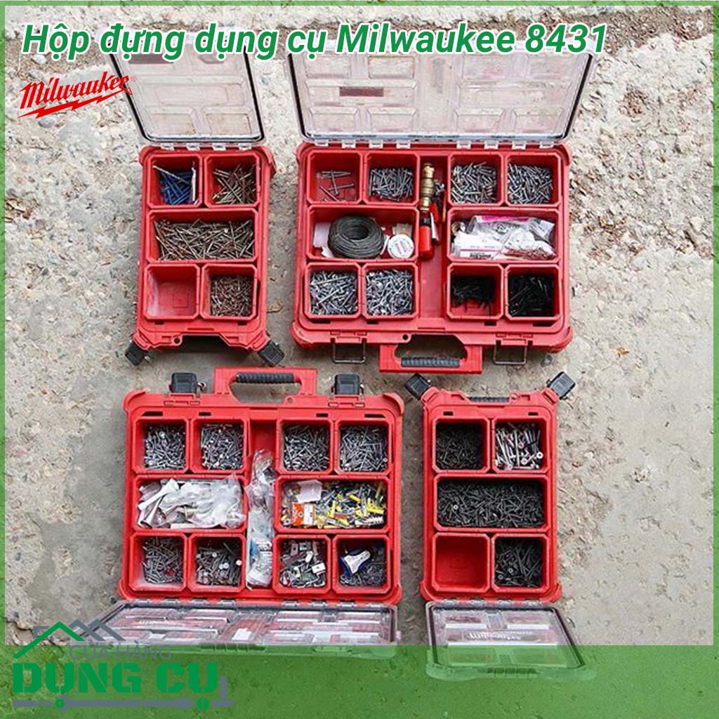 Hộp đựng dụng cụ nhiều ngăn Milwaukee 8431 đến từ thương hiệu nổi tiếng Milwaukee sử dụng để đựng vừa vặn các phụ kiện đi kèm như ốc vít, đinh, mũi khoan,...