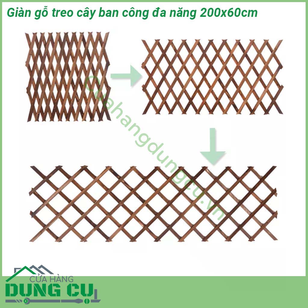 Giàn gỗ treo cây ban công đa năng 200x60cm được làm từ gỗ đã được xử lý tỉ mỉ chịu được mọi yếu tố thời tiết nắng mưa độ bền cao khi sử dụng ngoài trời sản phẩm lại độc đáo khác biệt có thể co giãn gấp gọn dễ dàng phù hợp với không gian của bạn