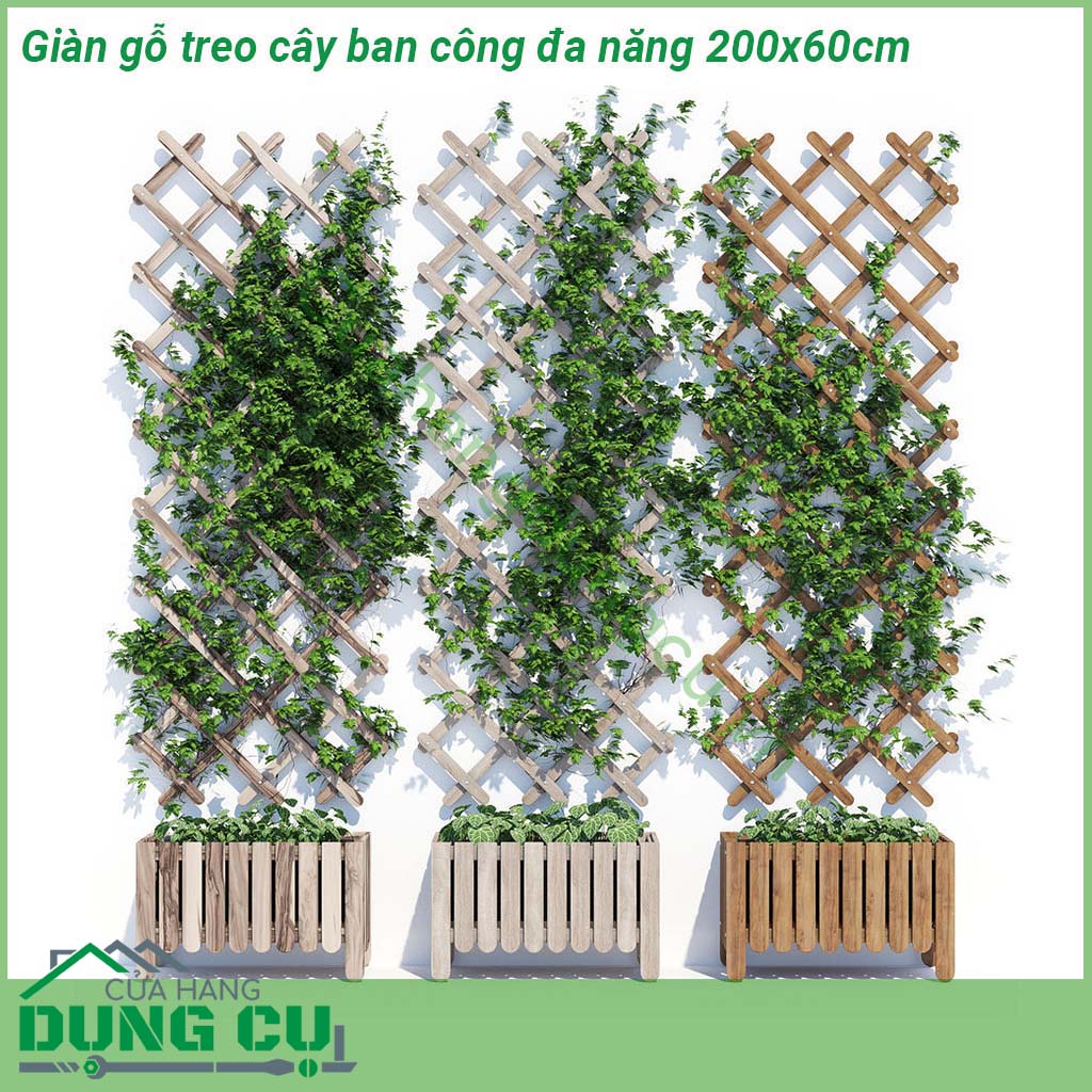 Giàn gỗ treo cây ban công đa năng 200x60cm được làm từ gỗ đã được xử lý tỉ mỉ chịu được mọi yếu tố thời tiết nắng mưa độ bền cao khi sử dụng ngoài trời sản phẩm lại độc đáo khác biệt có thể co giãn gấp gọn dễ dàng phù hợp với không gian của bạn