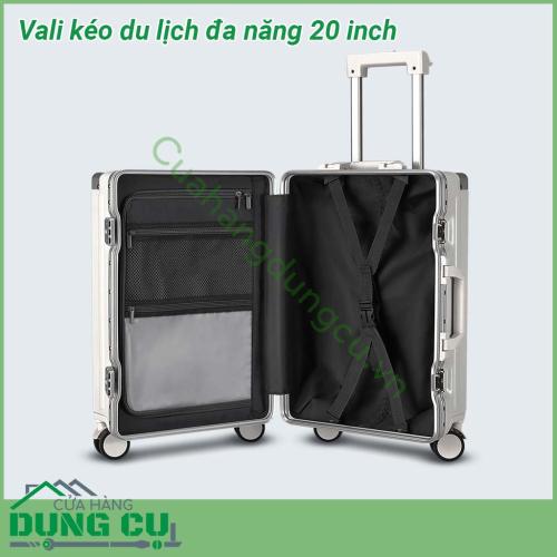 Vali kéo du lịch đa năng 20 inch có thiết kế khung hợp kim nhôm siêu chắc chắn Tay cầm bằng kim loại sáng bóng không gỉ kéo lên kéo xuống mượt mà Bánh xe xoay 360 độ giúp kéo đẩy vali nhẹ nhàng dễ dàng Ngăn đựng rộng rãi chắc chắn