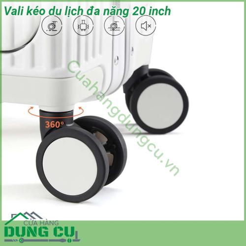 Vali kéo du lịch đa năng 20 inch có thiết kế khung hợp kim nhôm siêu chắc chắn Tay cầm bằng kim loại sáng bóng không gỉ kéo lên kéo xuống mượt mà Bánh xe xoay 360 độ giúp kéo đẩy vali nhẹ nhàng dễ dàng Ngăn đựng rộng rãi chắc chắn