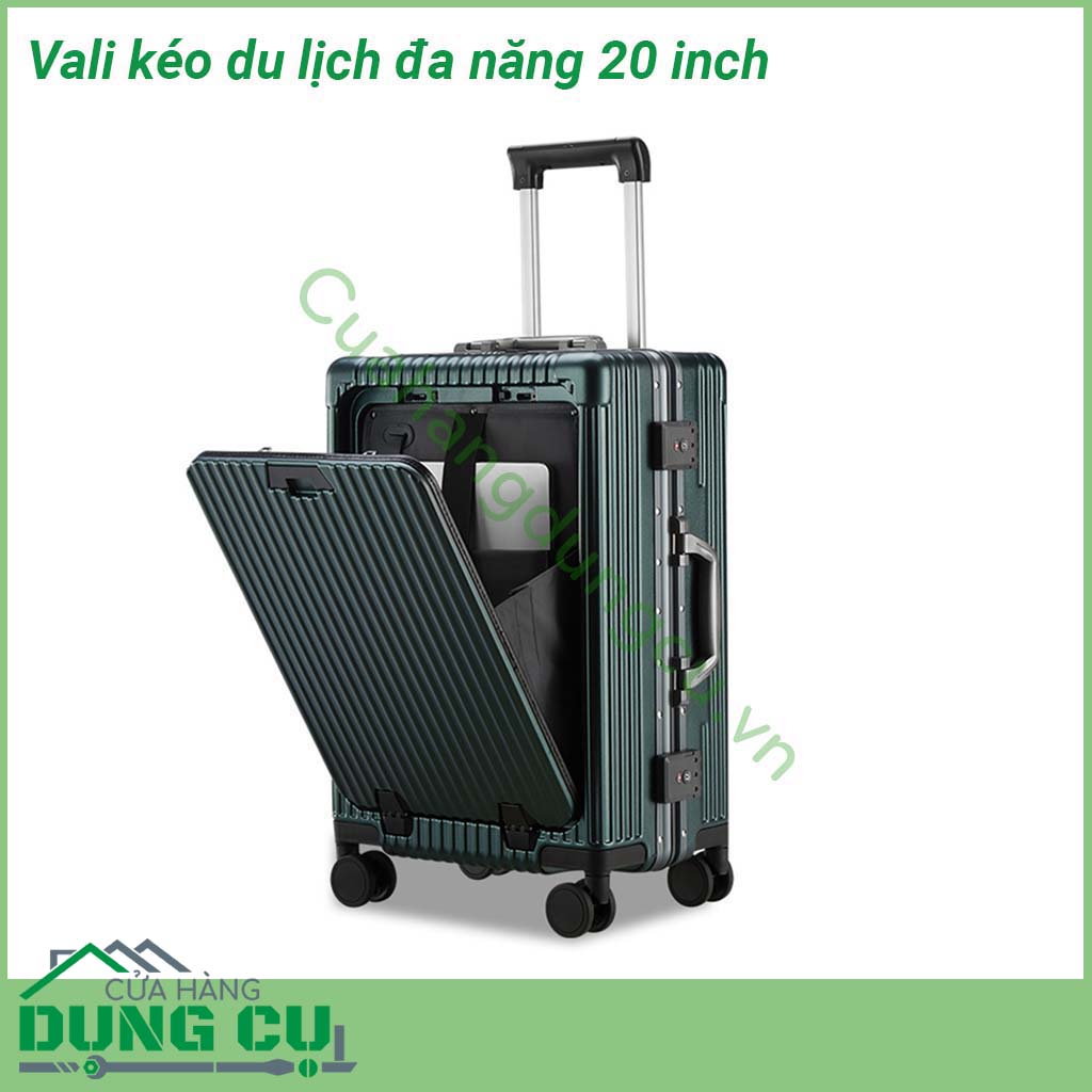 Vali kéo du lịch đa năng 20 inch có thiết kế khung hợp kim nhôm siêu chắc chắn Tay cầm bằng kim loại sáng bóng không gỉ kéo lên kéo xuống mượt mà Bánh xe xoay 360 độ giúp kéo đẩy vali nhẹ nhàng dễ dàng Ngăn đựng rộng rãi chắc chắn