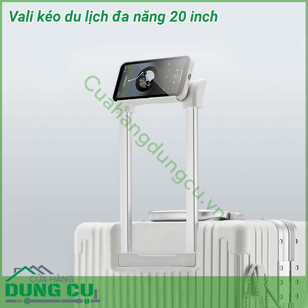 Vali kéo du lịch đa năng 20 inch có thiết kế khung hợp kim nhôm siêu chắc chắn Tay cầm bằng kim loại sáng bóng không gỉ kéo lên kéo xuống mượt mà Bánh xe xoay 360 độ giúp kéo đẩy vali nhẹ nhàng dễ dàng Ngăn đựng rộng rãi chắc chắn