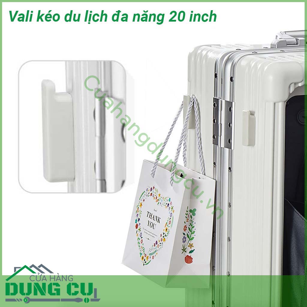 Vali kéo du lịch đa năng 20 inch có thiết kế khung hợp kim nhôm siêu chắc chắn Tay cầm bằng kim loại sáng bóng không gỉ kéo lên kéo xuống mượt mà Bánh xe xoay 360 độ giúp kéo đẩy vali nhẹ nhàng dễ dàng Ngăn đựng rộng rãi chắc chắn