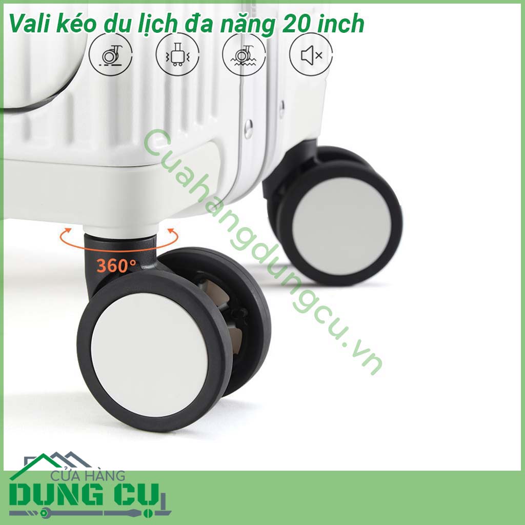 Vali kéo du lịch đa năng 20 inch có thiết kế khung hợp kim nhôm siêu chắc chắn Tay cầm bằng kim loại sáng bóng không gỉ kéo lên kéo xuống mượt mà Bánh xe xoay 360 độ giúp kéo đẩy vali nhẹ nhàng dễ dàng Ngăn đựng rộng rãi chắc chắn