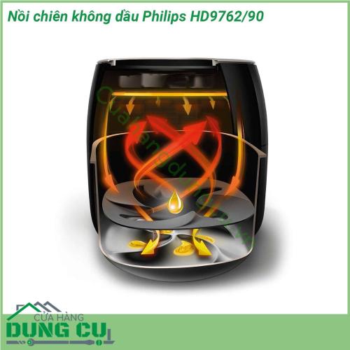 Nồi chiên không dầu Philips HD9762 90 thiết kế đặc biệt bởi Philips Hà Lan Với màn hình hiển thị kỹ thuật số và núm xoay giúp người sử dụng có thể dễ dàng thao tác sử dụng Khi sử dụng bạn có thể lựa chọn 5 chức năng chiên rán cùng thời gian chế biến khác nhau Dải nhiệt tự điều chỉnh từ 40 độ – 200 độ giúp các món ăn được chế biến thơm ngon hấp dẫn hơn