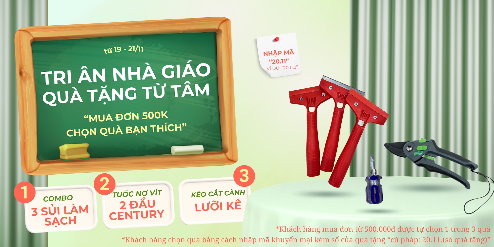 Tri ân nhà giáo, Quà tặng từ tâm - mua đơn 500K chọn quà bạn thích