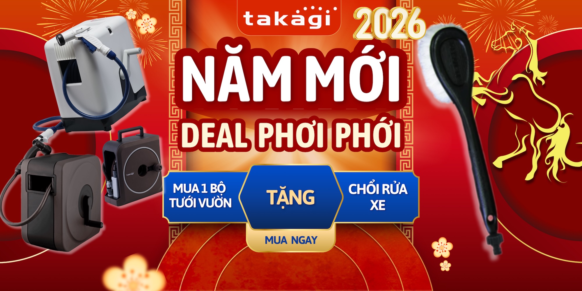 Takagi - Mua vòi tưới cây rửa xe, tặng chổi cọ dẫn nước