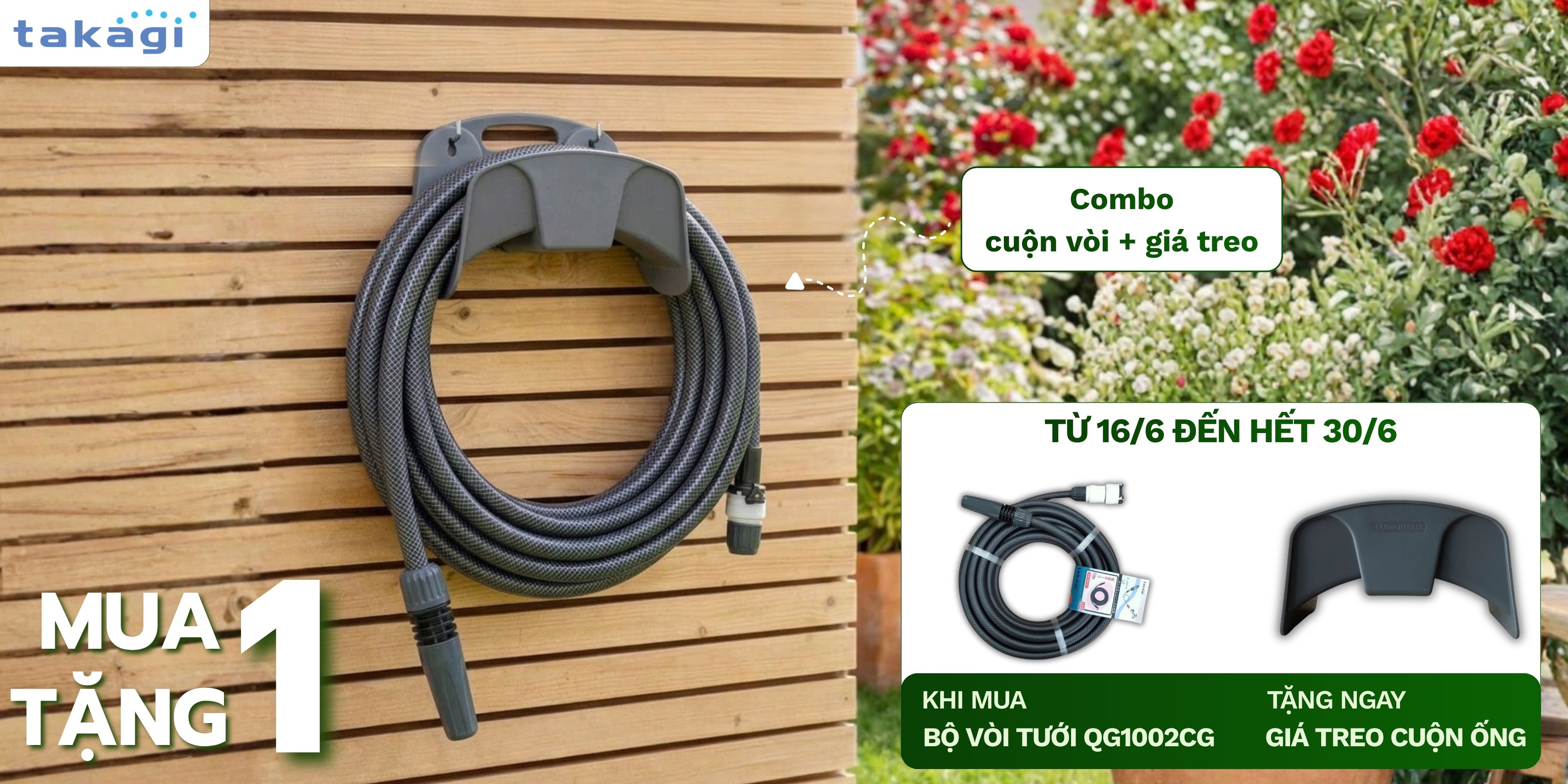 🎁 KHUYẾN MÃI ĐẶC BIỆT: MUA BỘ VÒI TƯỚI VƯỜN TAKAGI 10M NHẬT BẢN PHI 12MM QG1002CG - TẶNG NGAY GIÁ ĐỠ TREO ỐNG VÒI